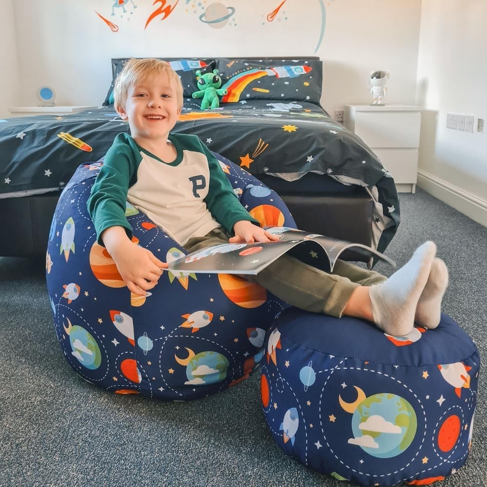 Kids Space Bean Bag Chair Washable Filled Soft Seat for Playroom Bedroom