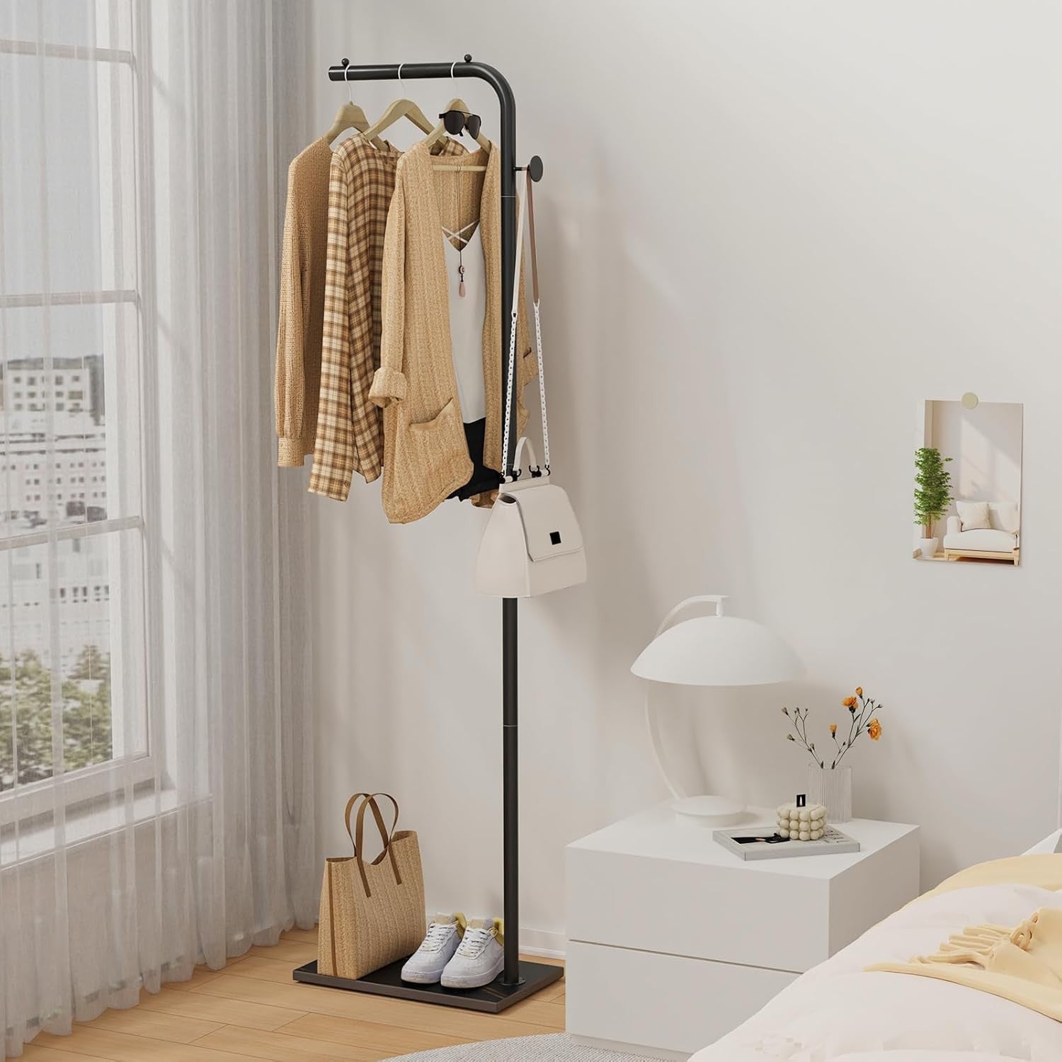 Tall Metal Coat Rack Stand 180cm Freestanding Clothes Rail with Hooks Black