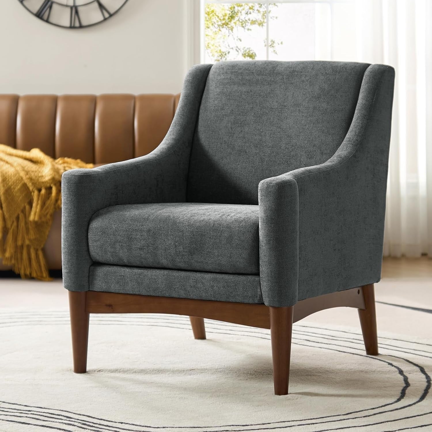 Set of 2 Charcoal Grey Accent Chairs Lounge Armchairs for Living Room