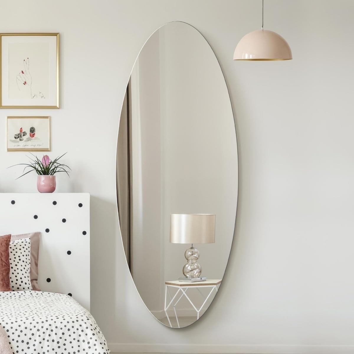 XL Frameless Oval Wall Mirror 180x70cm Modern Tall Full-Length Glass