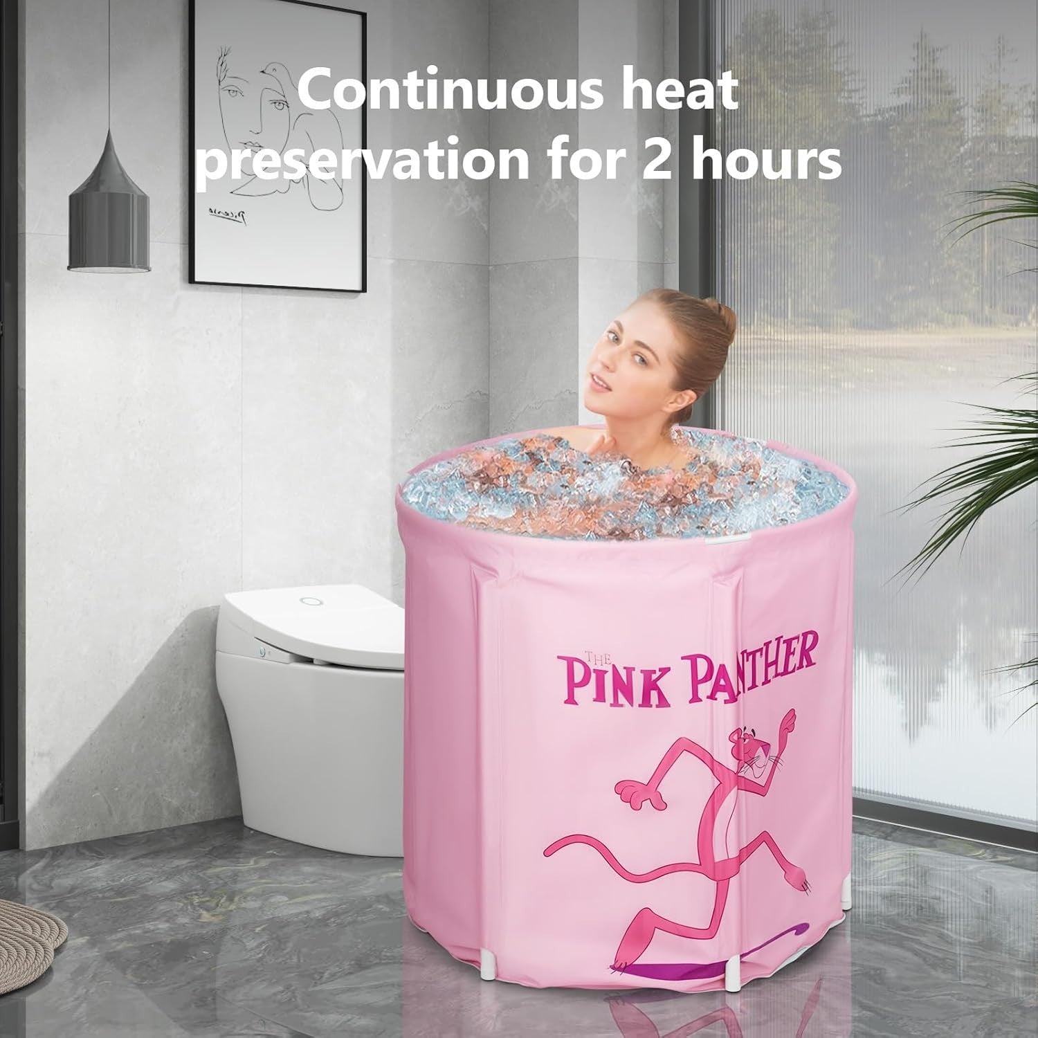 Portable Foldable Pink Adult Bathtub 70x65cm Non-Inflatable Indoor & Outdoor Spa