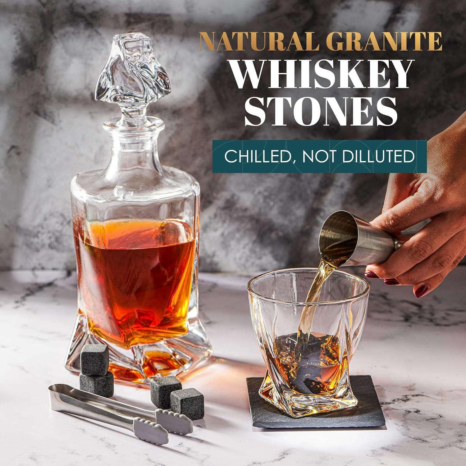 Premium 1000ml Twisted Whisky Decanter Set with Glasses Stones & Wooden Box