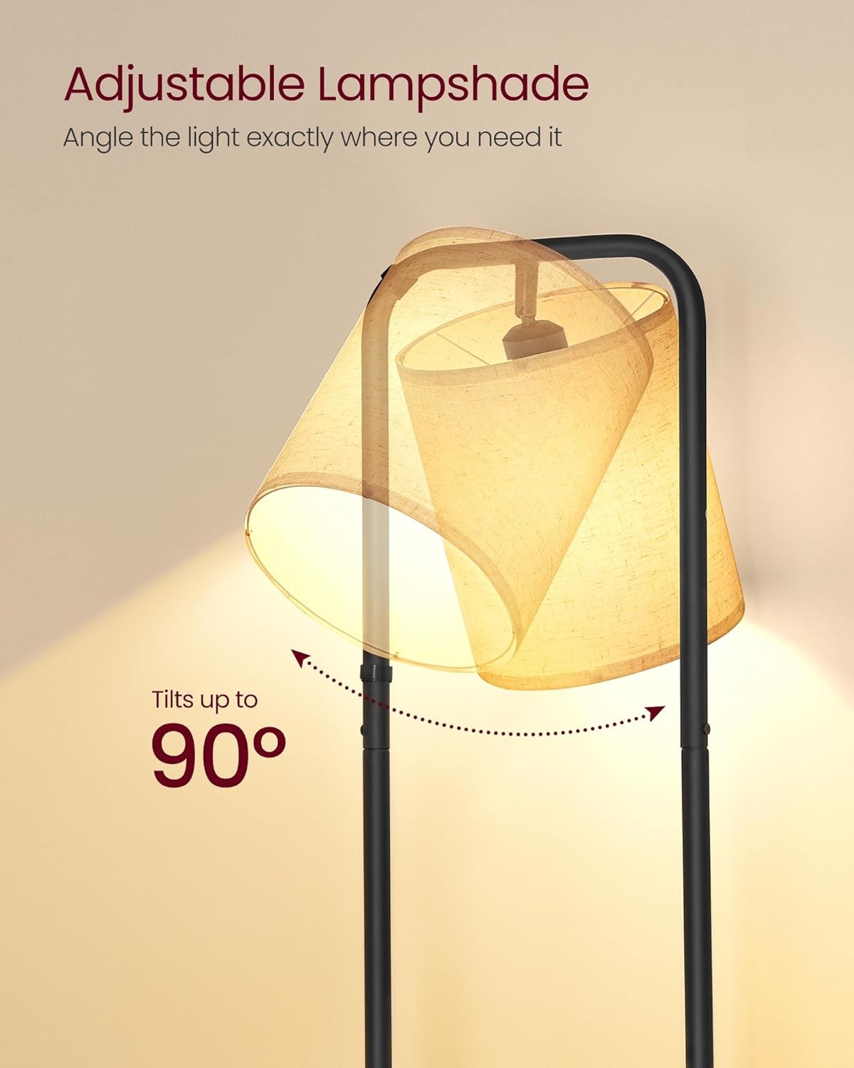 Floor Lamp with Shelves Storage Foot Switch Fabric Shade Modern Standing Light