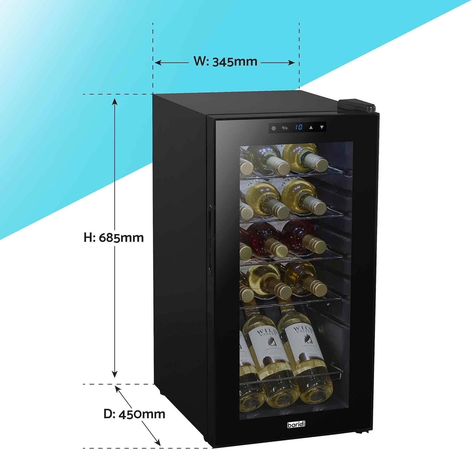 15 Bottle Wine Cooler Fridge Digital Touch Control LED Quiet Freestanding