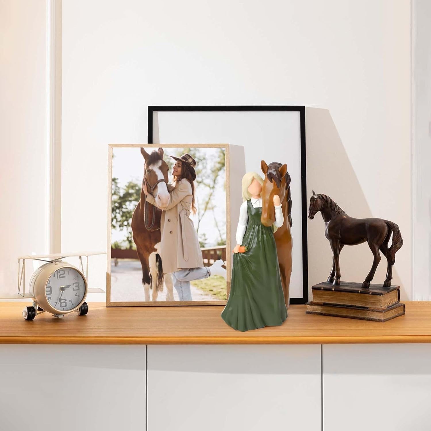 Girl Embracing Horse Figurine | Hand-Painted Resin Statue | Friendship Gift