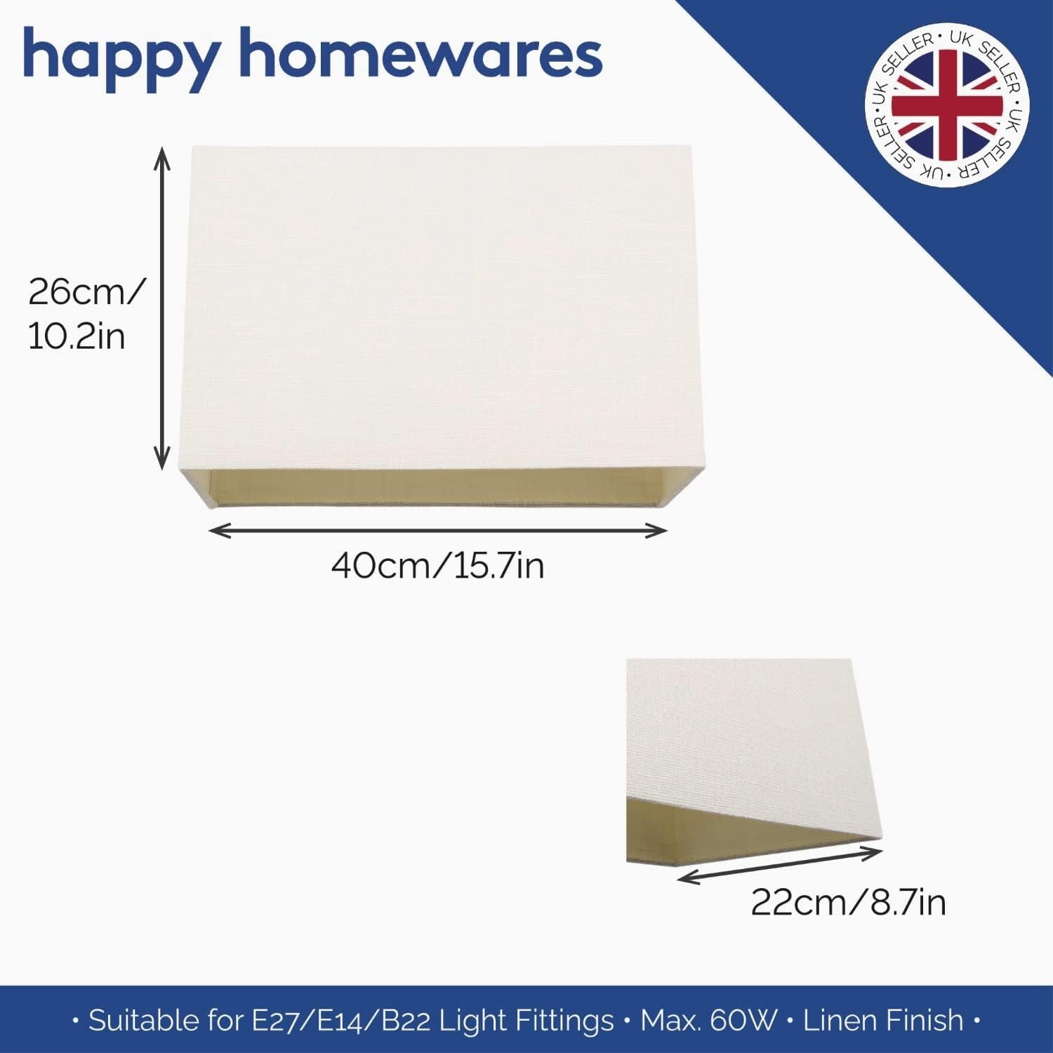 Large Rectangular Cream Linen Lampshade 40cm Table Floor Lamp Shade