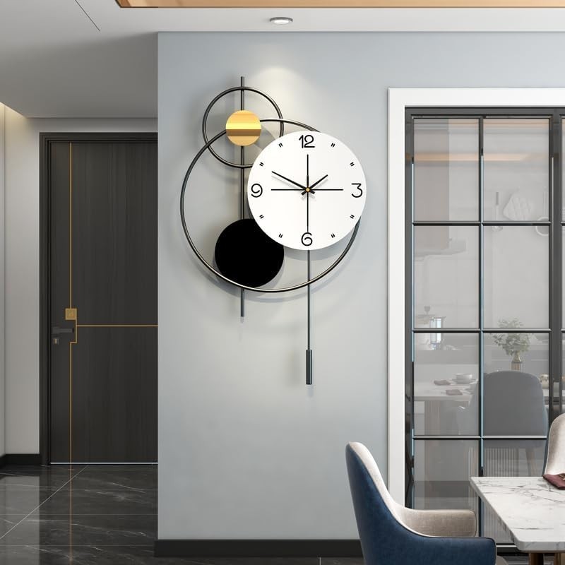 Modern Wall Clock Silent Quartz Pendulum 37x62cm Gold Black White Decor