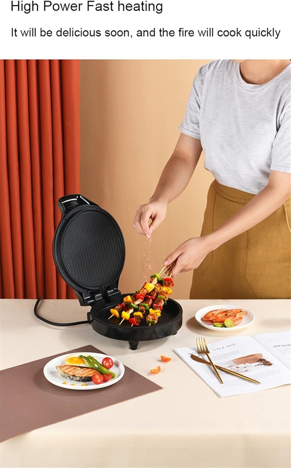 Electric Double-Sided Crepe Maker Pan NonStick Pancake Griddle Fast Even Heating