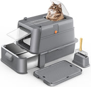 XL Stainless Steel Cat Litter Box Drawer Tray Dual Entry Odor Control