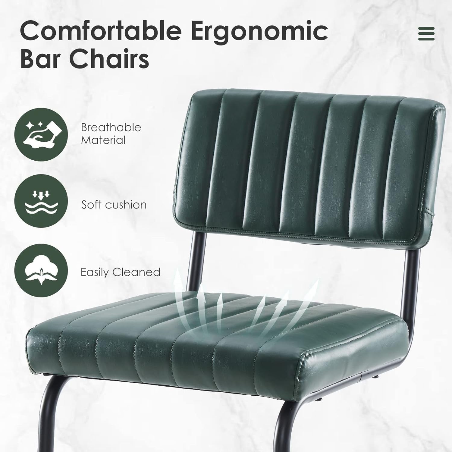 Modern Bar Stools 2pcs Green/Black Faux Leather Counter Kitchen Chairs