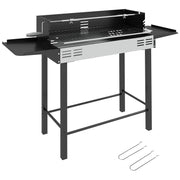 Double Charcoal BBQ Grill Trolley with Wheels, Side Table & Storage Rack