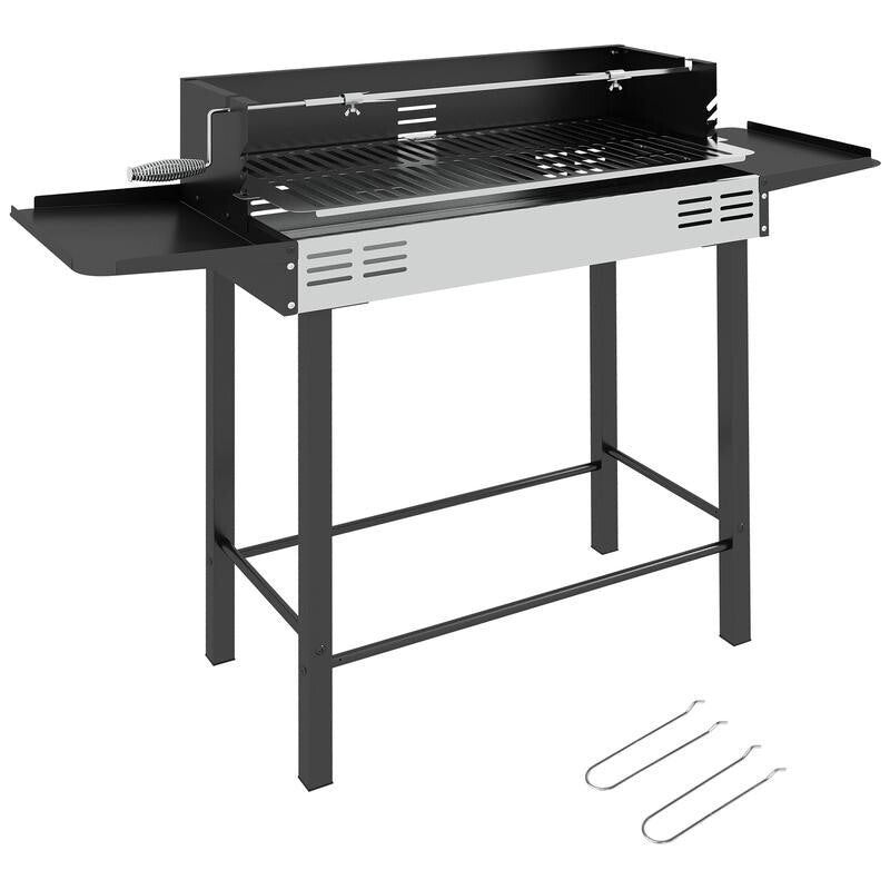 Double Charcoal BBQ Grill Trolley with Wheels, Side Table & Storage Rack