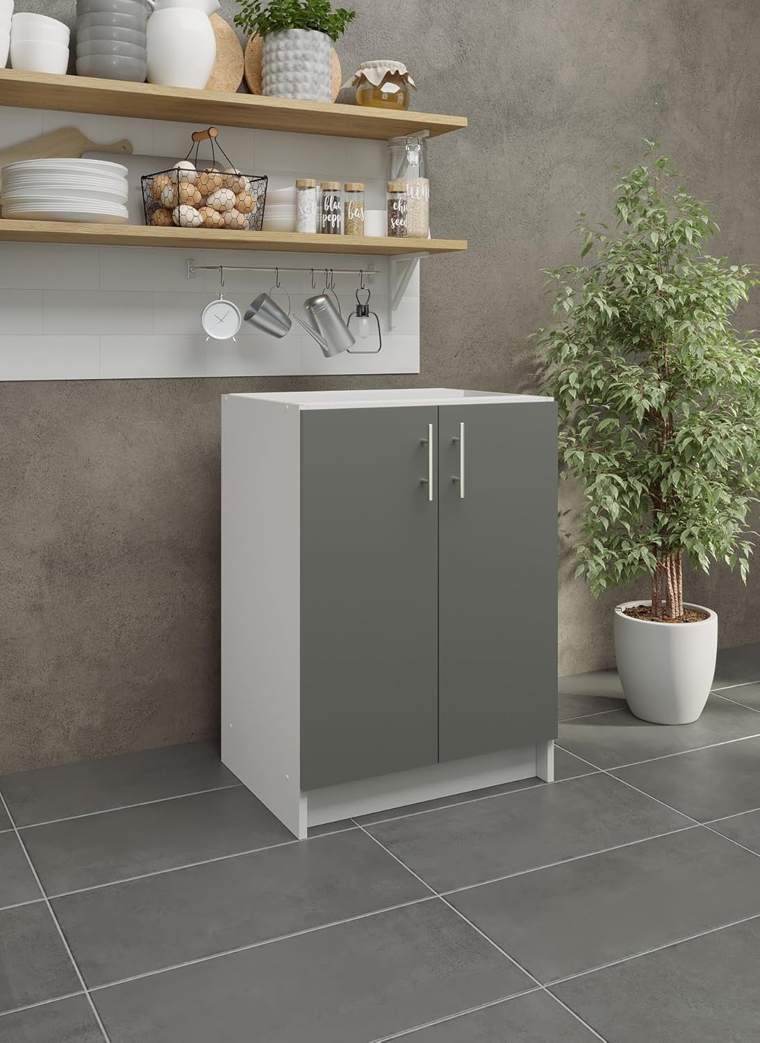 600mm Grey Matt Kitchen Base Cabinet Cupboard Storage Unit Modern