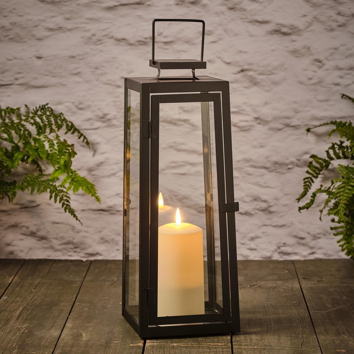 2 Pack Black Metal LED Candle Lanterns with Timer Indoor Outdoor