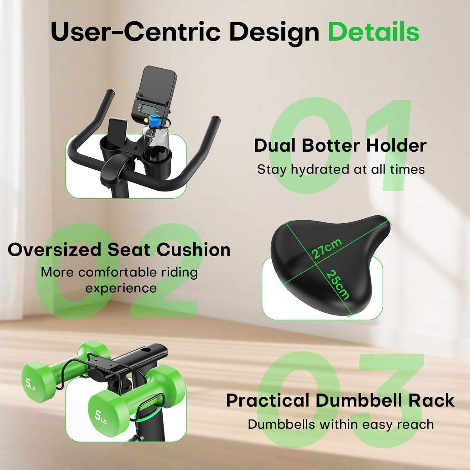 Quiet Magnetic Spin Bike w/ APP, LCD, Dumbbell Rack, 35lb Flywheel, 180kg Cap