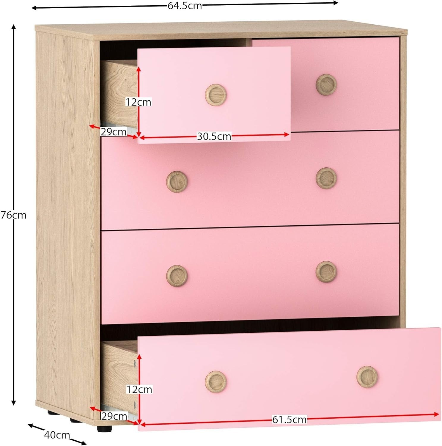 5 Drawer Chest Modern Bedroom Storage Cabinet Kids Furniture Pink Oak