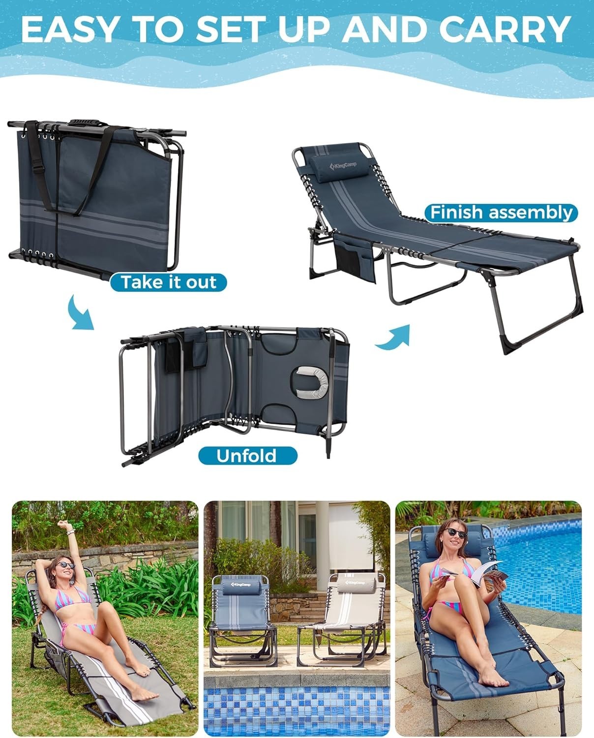 2x Reclining Sun Lounger Set Foldable Chairs w/ Face Hole for Garden Beach