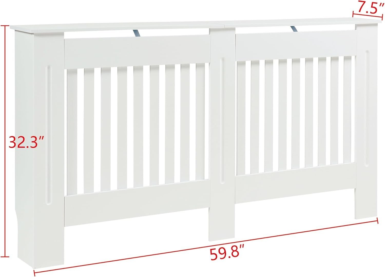 White Radiator Cover Large 152cm Modern Slatted Wood Cabinet Heating Shelf