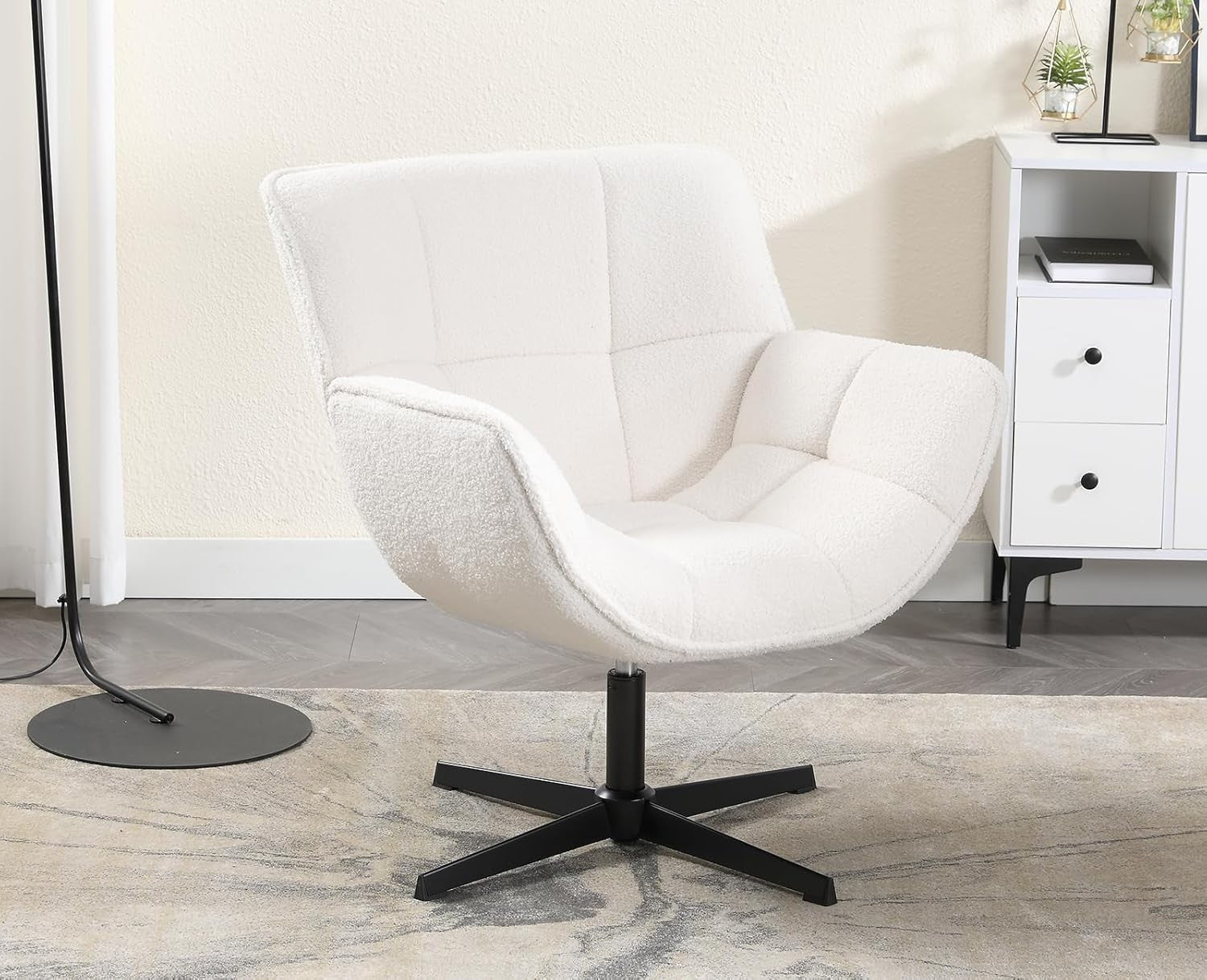 360° Swivel Faux Fur Accent Chair Tub Seat Lounge Chair for Living Bedroom