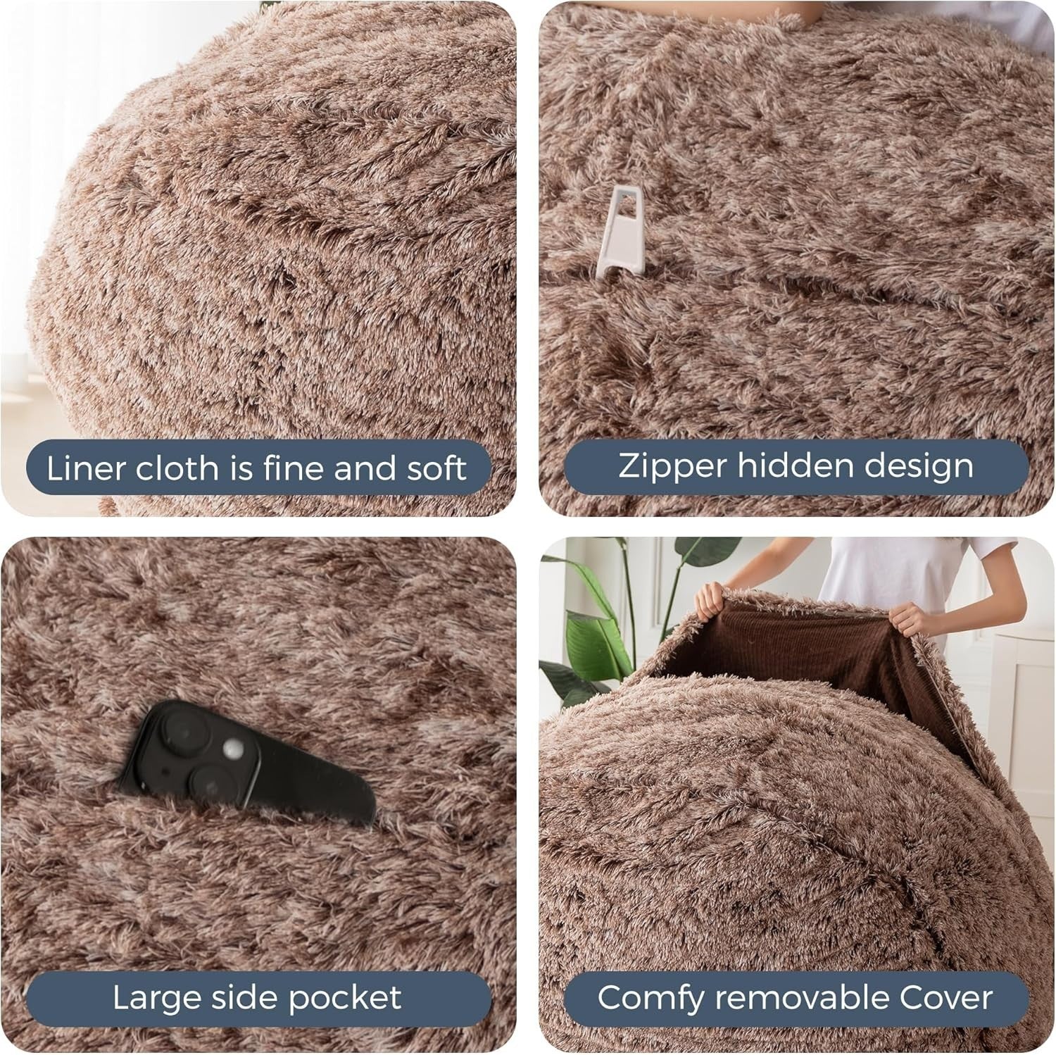 Giant Convertible Bean Bag Bed Chair Double Sofa Fluffy Fold Out Plush