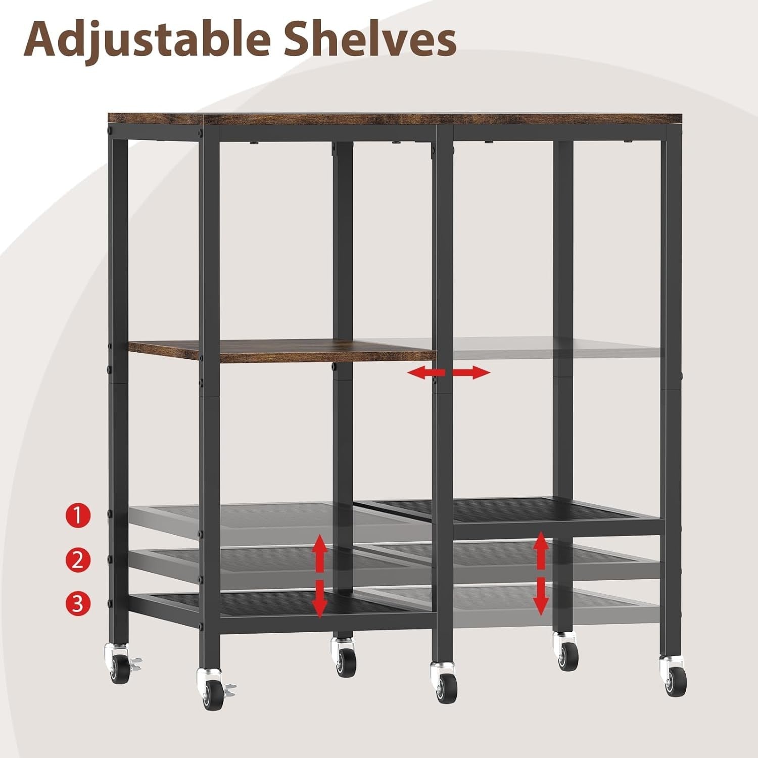 4 Tier Kitchen Storage Rack on Wheels Coffee Bar Baker’s Trolley Rustic