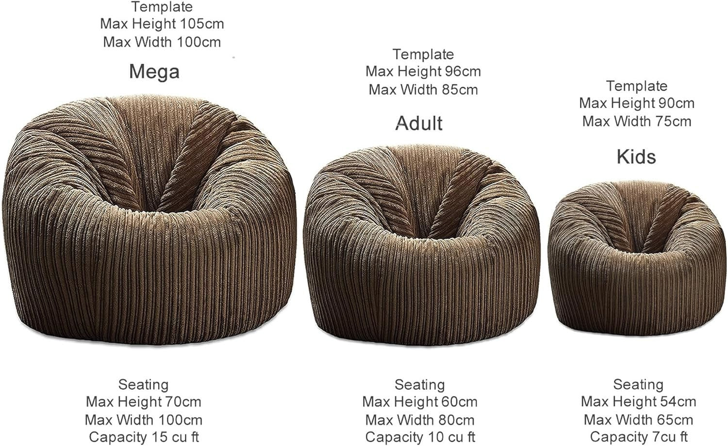 XXL Brown Cord Bean Bag Chair Adult Lounge Sofa Seat Filled Armchair