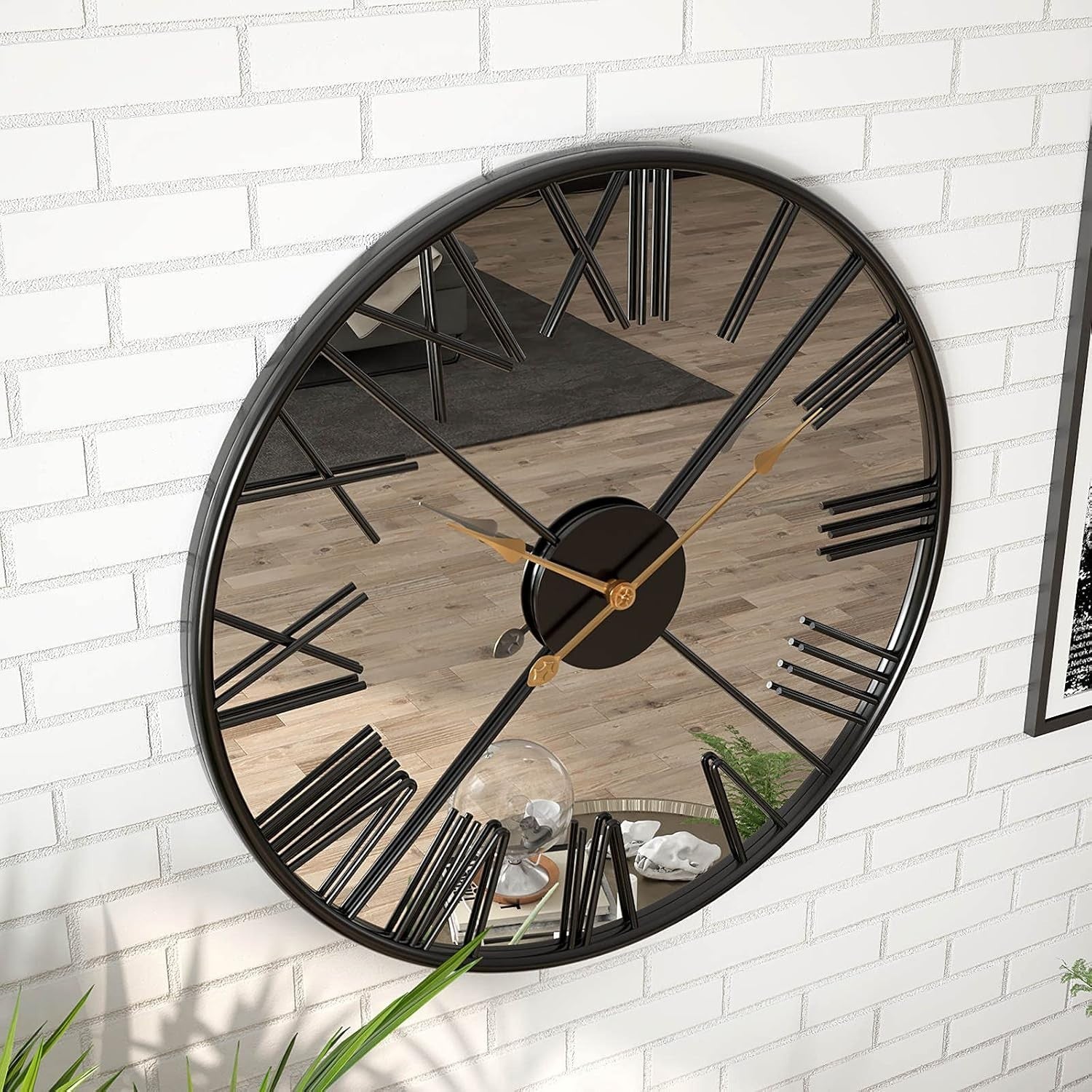 Large 27.5" Modern Roman Numeral Wall Clock | Silent Non-Ticking Mirror Decor