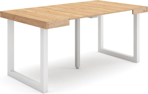 Extendable Folding Dining Table for 8, Oak Wood, Solid Legs, Modern