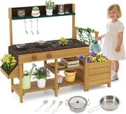 Outdoor Mud Kitchen Kids Garden Potting Bench Sink Wooden Playset