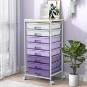 8 Drawer Mobile Storage Cart Purple Rolling Organizer Trolley Wheels