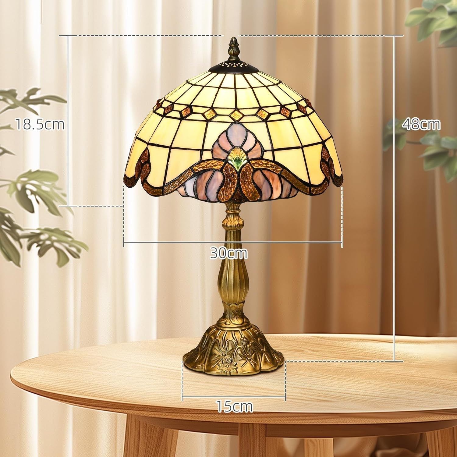 Vintage Stained Glass Table Lamp with Handmade Shade & Antique Base