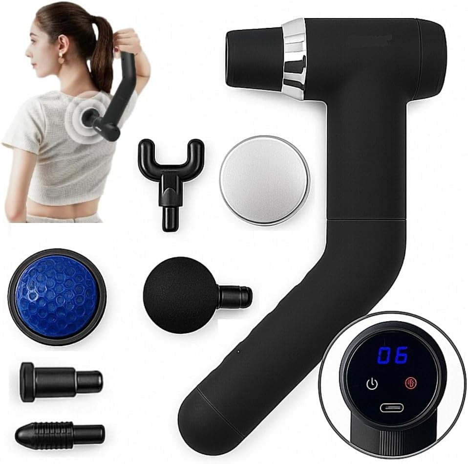 Deep Tissue Massage Gun Heated Hot Cold Percussion 6 Heads Long Handle