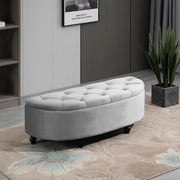 Grey Storage Ottoman Bench Tufted Velvet Seat End of Bed Entryway Stool
