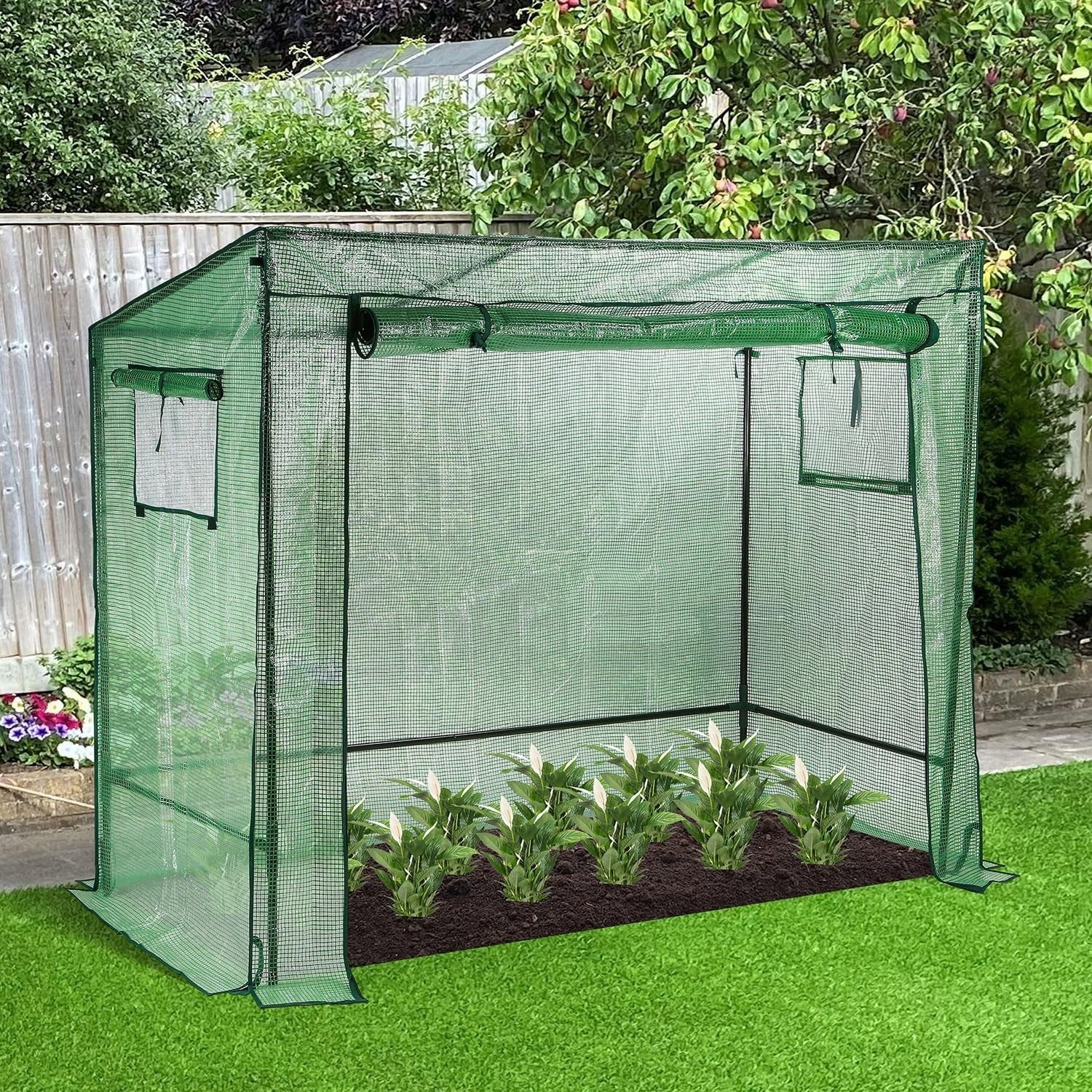 Walk-In Greenhouse 200x78x150cm Weatherproof PE Cover with Roll-Up Doors Windows