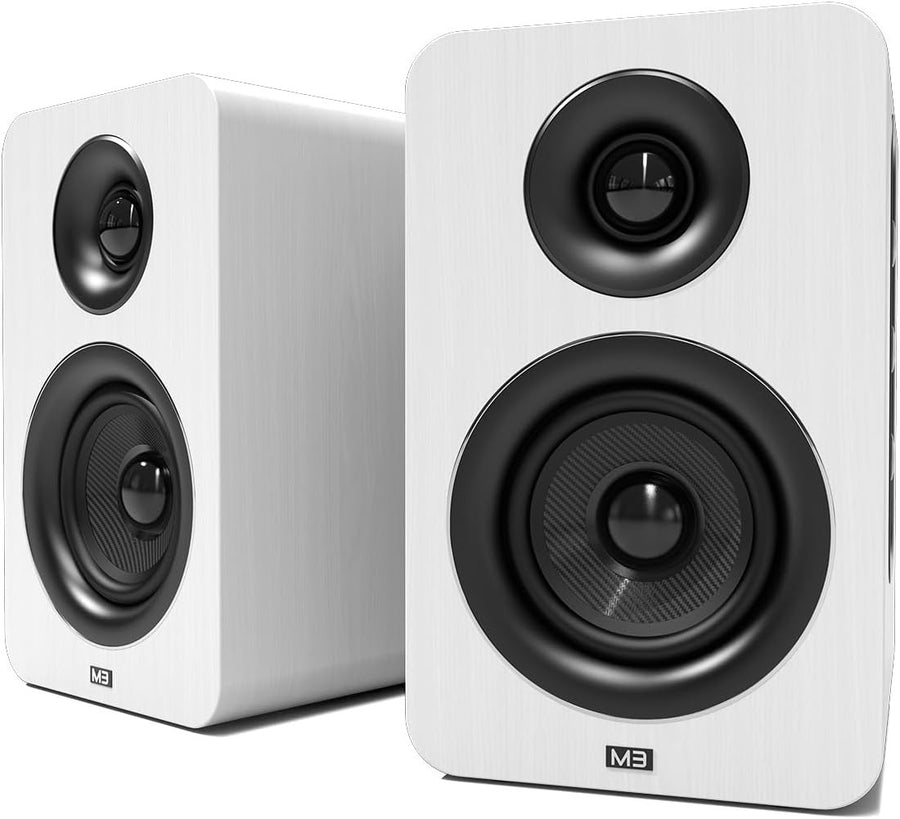 60W Bluetooth Bookshelf Speakers White 24bit DAC Carbon Fibre Optical