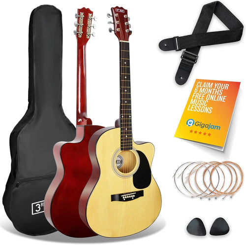 Full Size 4/4 Cutaway Acoustic Guitar Bundle w/ Bag Strap Strings