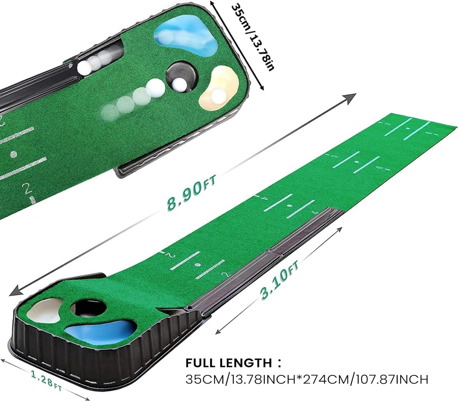 Golf Putting Mat Indoor Training Green Auto Ball Return 3 Holes