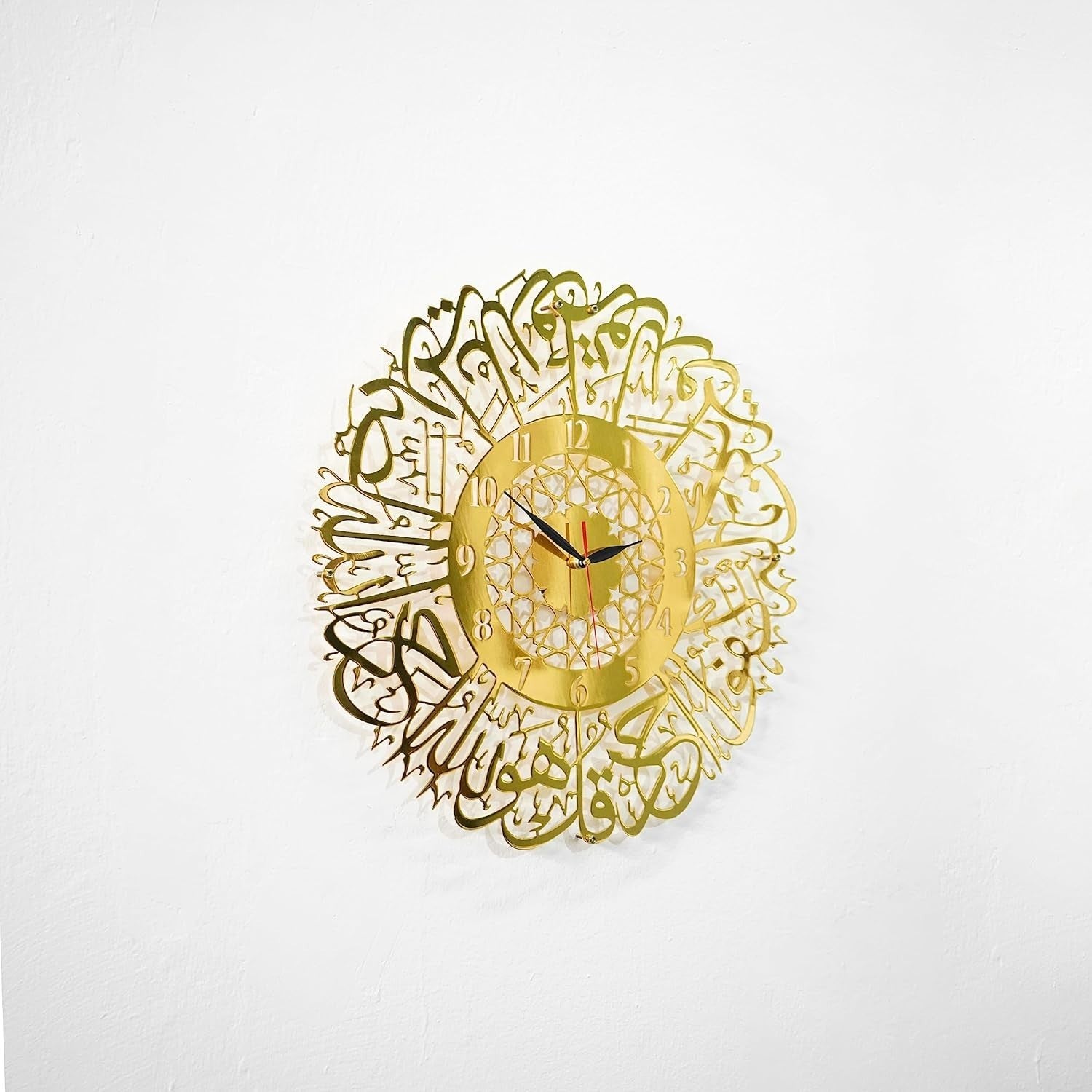 Shiny Gold Islamic Wall Clock Quran Art Silent Modern Ramadan Decor Gift