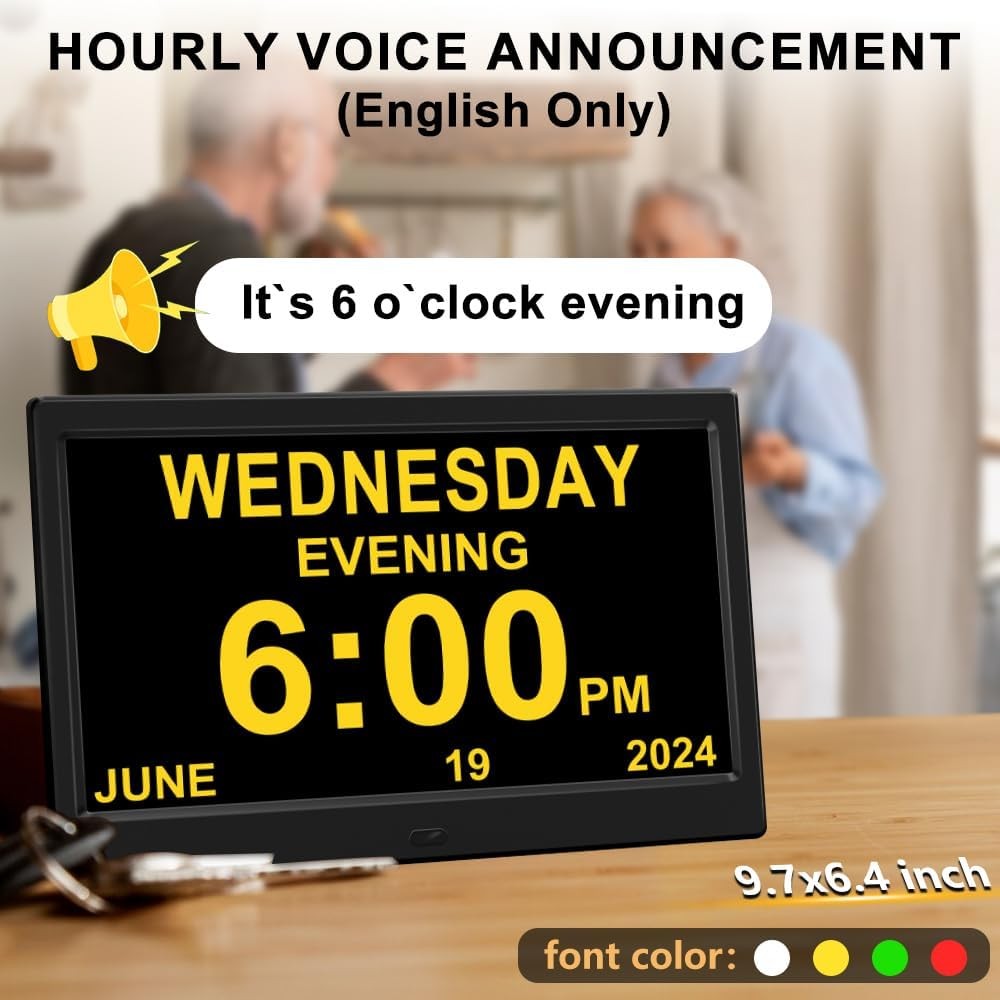 10.1” Dementia Digital Clock Large Day Date Display Dimming Elderly