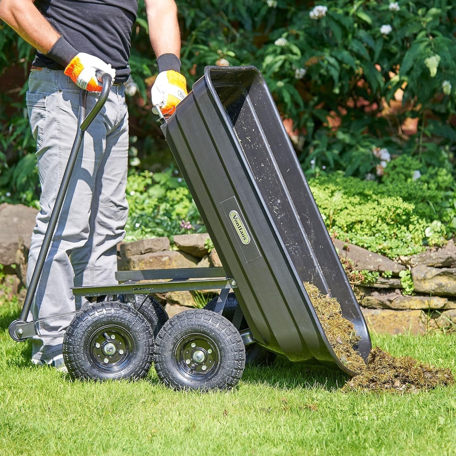 Heavy Duty Garden Dump Cart 75L Wagon Tipping Truck 250kg Load Pneumatic Wheels
