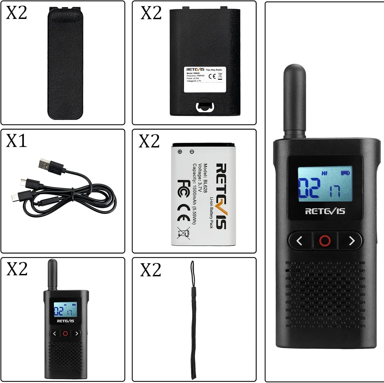 PMR446 Walkie Talkies Rechargeable VOX LCD Display Long Range 2 Pack
