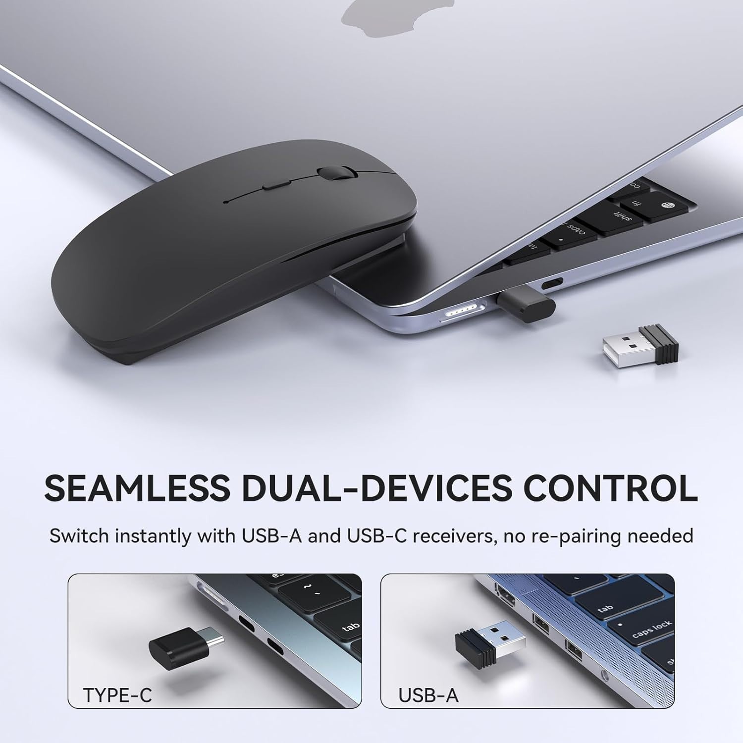 Rechargeable Wireless Mouse USB C USB A Silent Click Slim Laptop PC Mac