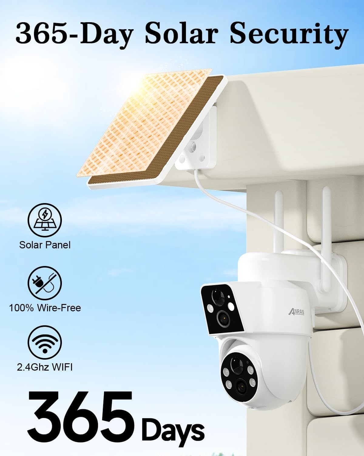 2K Dual Lens Solar Security Camera Wireless Outdoor PTZ WiFi IP66
