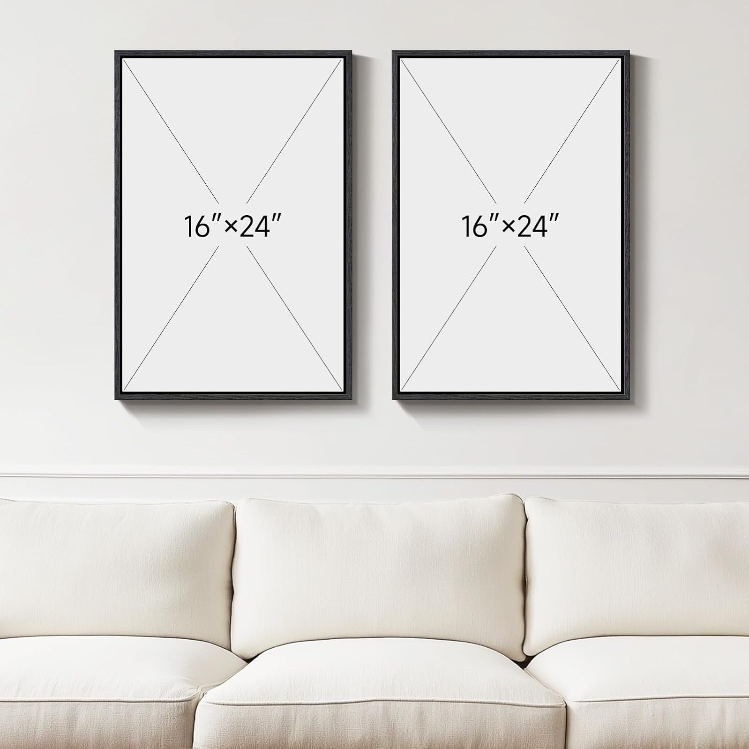 Set of 2 Neutral Abstract Canvas Wall Art 16x24in Framed