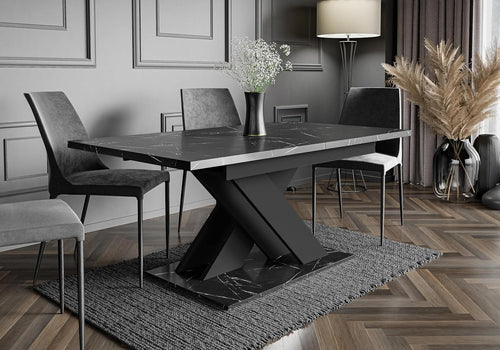 Black Marble Extendable Dining Table Folding 140–180cm Gloss Space Saver