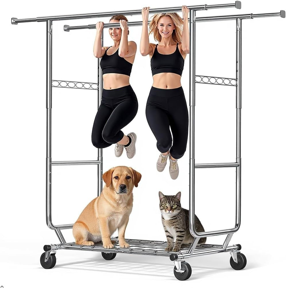 285KG Heavy Duty Extendable Double Rail Clothes Rack – Silver