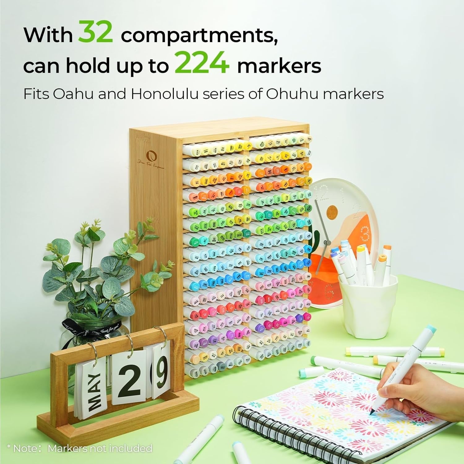 Desk Organizer for 224 Markers Pens Pencils Art Brushes Bamboo 32 Compartments