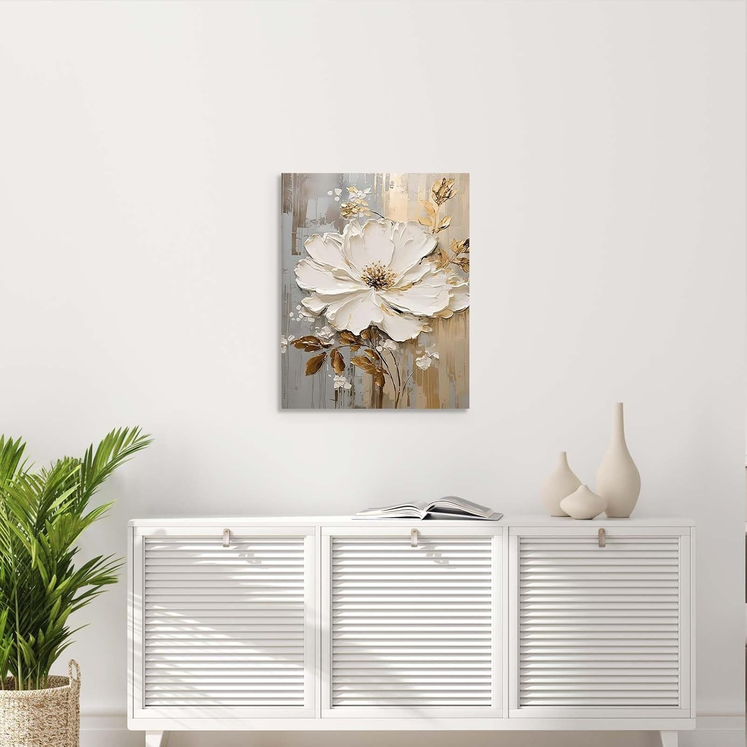 White Flower Canvas Wall Art 12x16 Inch Framed Modern Print