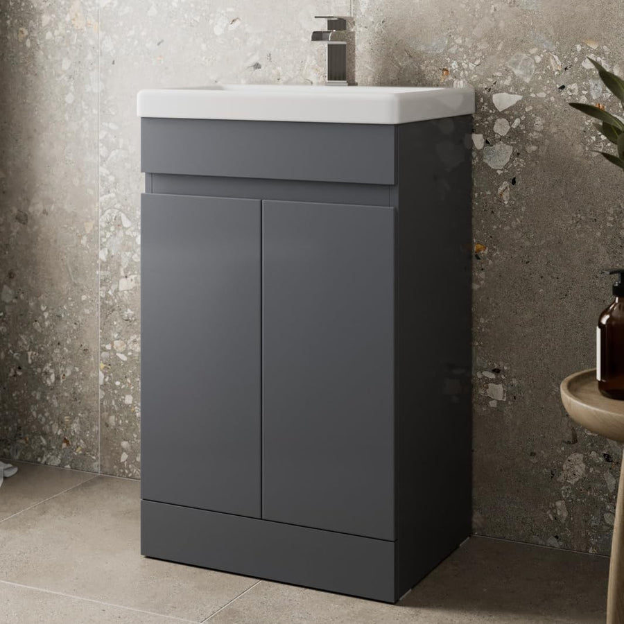 Grey Gloss 500mm Bathroom Vanity Unit with Basin | Modern Sink Storage Cabinet