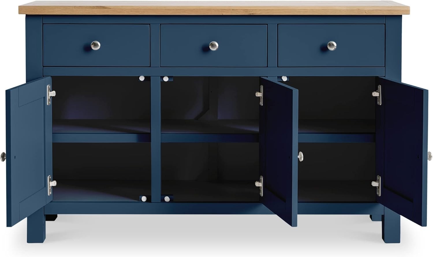 Navy Blue Sideboard Oak Top 3 Drawer Cupboard Cabinet for Living Room